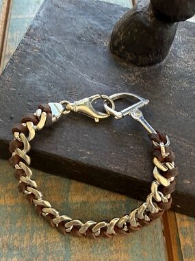Studchain Bracelet Equestrian Style with Diamond & Leather